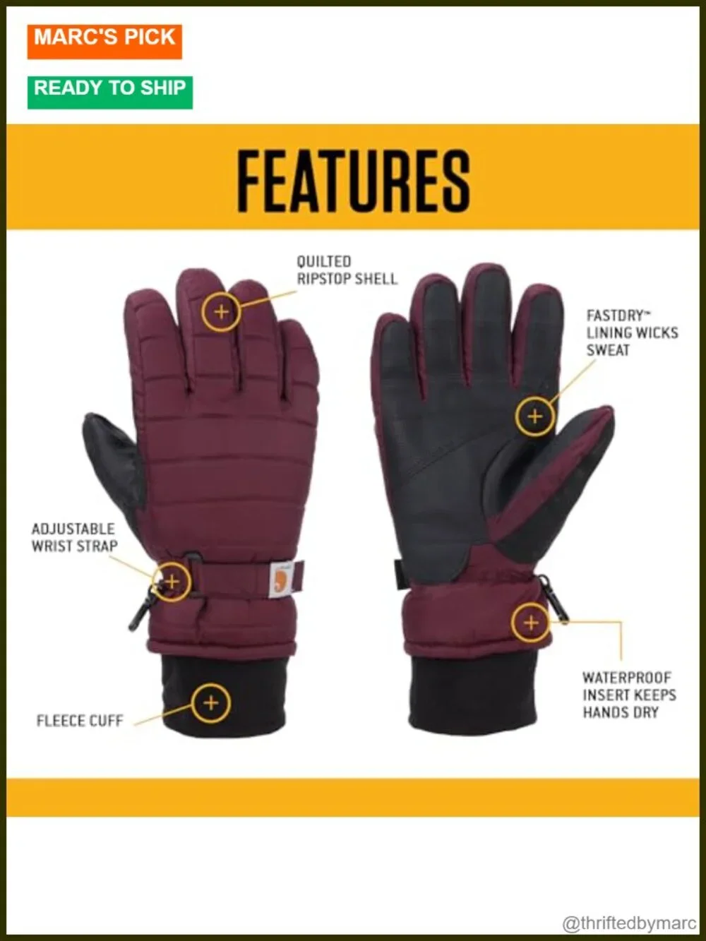 Women's Quilted Waterproof Cold Weather Gloves with Touchscreen